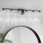 SineRise 6-Light Bronze Vanity Light with 3 Color Modes (3000K/4000K/6000K), Eye Protection LED Bathroom Light Fixture, Dimmable Modern Wall Light Over Mirror with Clear Glass Shade