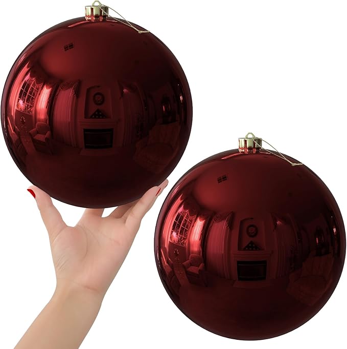 Maroon 8.0" Extra Large Christmas Ornaments - Christmas Tree Decoration Balls Shatterproof Hanging Shiny Balls for Birthday Holiday Wedding Decorations Set of 2pcs