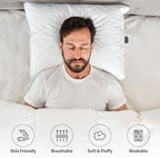 Washable Down and Feathers Pillows Standard Size - Premium Soft Pillow Authentic Canadian White Goose Down & Feather w/ 100% Cotton Cover for Comfort Luxury Experience - 650 Fill Power.