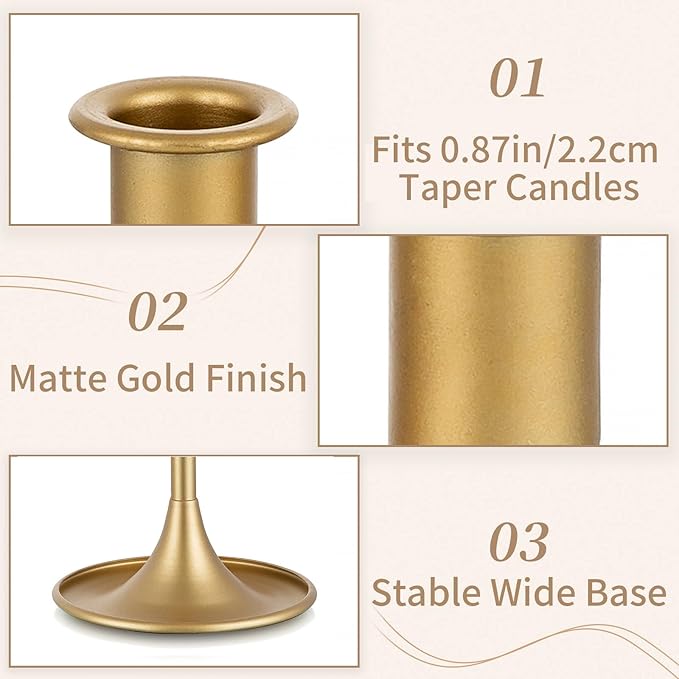Sziqiqi Gold Candlestick Candle Holder - Taper Candles Holder for Table Centerpiece Metal Candle Holders for Wedding Anniversary Decorative Candle Stands for Advent Shabbat