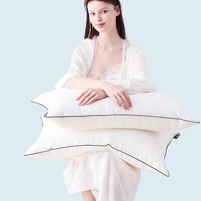 Feather Down Pillows Queen Size Set of 2, Luxury Hotel Collection Bed Pillow 2 Pack, Airyfil™ Powered Fillings & Feathers Pillow，Fluffy Plush for Side Sleepers,Firm, 20x30 in.