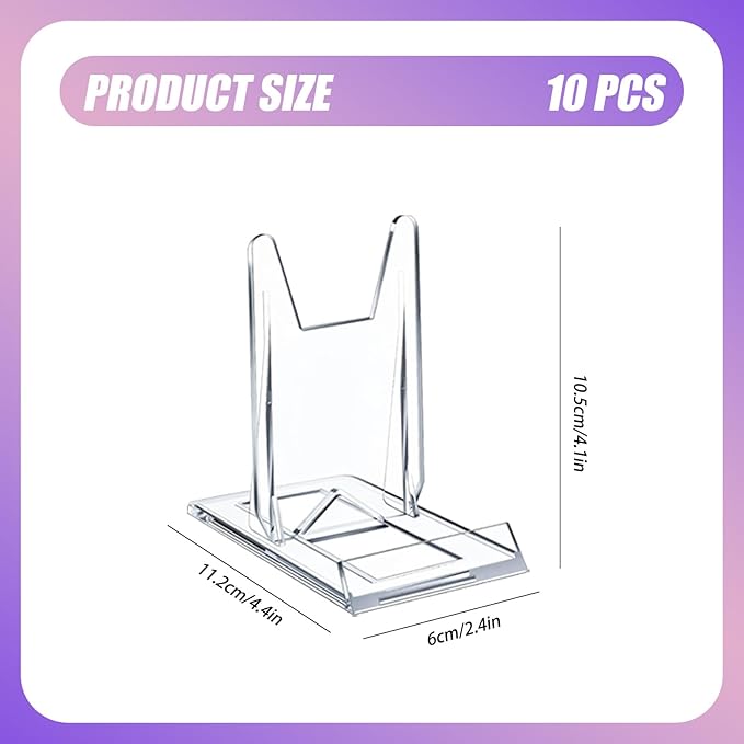 10 Pack Acrylic Book Stand, Clear Adjustable Display Holder Easel for Comic Books, Magazines, Photos, Artworks – Multi-Purpose Shelf Decor for Home Office, Cookbooks, Collectibles