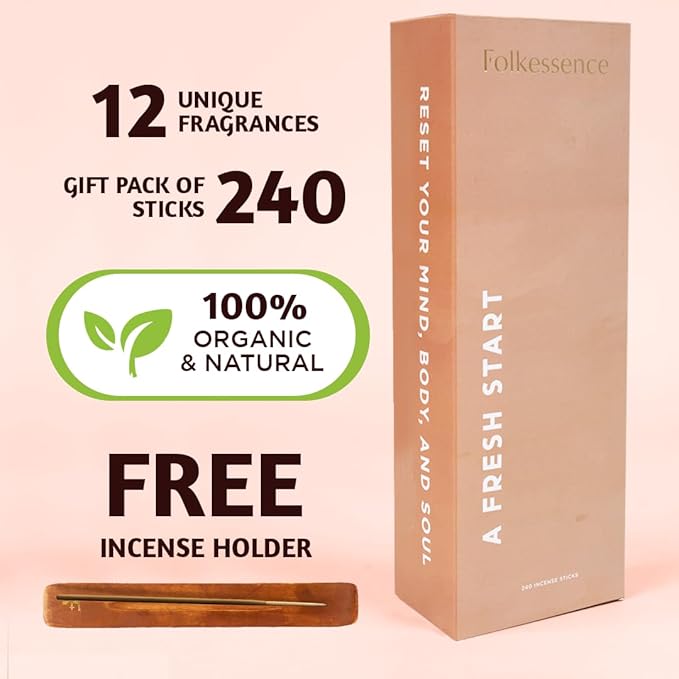 Incense Sticks (A Fresh Start, Set of 12 (240 Sticks) with Holder)