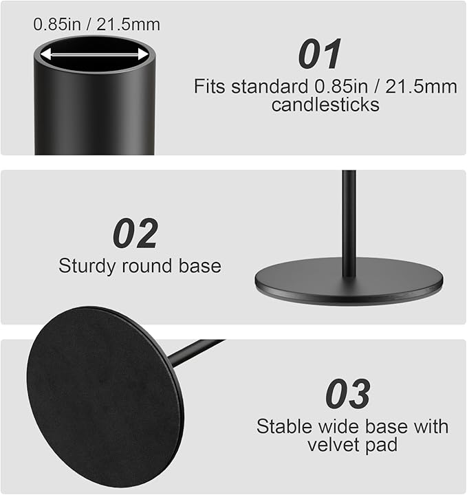 Set of 12 Black Taper Candle Holders Bulk Candlestick Holders, Decor Candle Stick Candle Holder for Table or Mantel Centerpiece, Wedding, Dinning, Party Home Decor