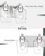 Bathroom Light Fixtures, 3-Light Modern Vanity Light with Clear Glass Wine Glass-Shaped Shade, Vanity Lighting Fixtures Over Mirror, Brushed Nickel, VL155-BN-3
