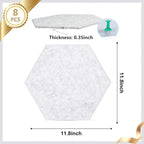 8 Packs Hexagon Felt Pin Board, 12" Bulletin Board with 30 Push Pins, Felt Board for Home Kitchen Office Decor, Self-Adhesive Corkboard Tiles for Walls School Message Photos Memos-Gray