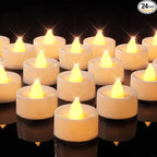 BEICHI Flameless Candles, 24Pack Battery Operated Candle, LED Tea Lights Candles Battery Operated, Flickering Fake Votives for Wedding Halloween Christmas Diwali- Warm Yellow
