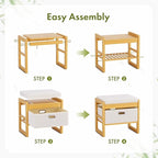 Storage Ottoman, Bamboo Footstool with Drawer, 3-in-1 Soft Ottoman with Storage, Multifunctional Footrest, Seat & Organizer for Living Room, Bedroom, Entryway Gift Set for Family