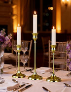 2 Sets(6 Pcs) Brass Tapered Candle Holder,Candlestick Tall Metal Candlestick Holders for Table Centerpiece Home Decor for Wedding Fireplace Mantel Housewarming Gift Fits 3/4 Inch Thick Candles