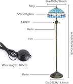 Tiffany Floor Lamp Blue Mediterranean Style Stained Glass Floor Light Bright Lighting Rustic Standing Lamp Vintage Unique Bronze Reading Corner Lamp for Home Decor Living Room Bedroom 16X16X64 Inches