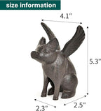 Sungmor Cast Iron Flying Pig Statue, Whimsical Sitting Pig Garden Decorative Statue, Rustic Black Brown Home Office Desk Paperweight Doorstop, Cute Collectible Figurine Bookshelf Ornament