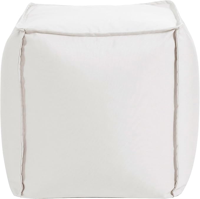 Howard Elliott Square Pouf Ottoman Foot Rest With Cover, Round Stuffed Filled Foot Stool, Fluffy Compact & Comfortable Soft Seating for Living Room & Bedroom, 20 x 20 x 18 Inch, White