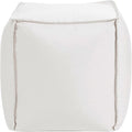 Howard Elliott Square Pouf Ottoman Foot Rest With Cover, Round Stuffed Filled Foot Stool, Fluffy Compact & Comfortable Soft Seating for Living Room & Bedroom, 20 x 20 x 18 Inch, White