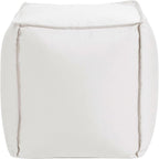 Howard Elliott Square Pouf Ottoman Foot Rest With Cover, Round Stuffed Filled Foot Stool, Fluffy Compact & Comfortable Soft Seating for Living Room & Bedroom, 20 x 20 x 18 Inch, White
