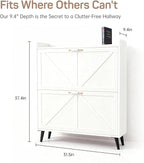 Shoe Storage Cabinet for Entryway with 2 Flip Drawers, Metal Slim Narrow Shoe Cabinet, Freestanding Hidden Shoe Organizer for Foyer, Hallway, Entryway - White