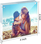 HELPLEX 5 Pack 4x4 Acrylic Picture Frames, 20mm Thicker Frameless Clear Frame Double Sided Magnetic Frame, Free Standing Desktop Display Stand Acrylic Frames