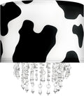 Black White Cow Print Lamp Shade with Acrylic Bead Droplets, Animal Drum Fabric Light Shade for Pendant Table & Floor Lamp, Cute Party Room Decor for Grandchild Kids Teens, 11.8in