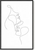 Minimalist Face to Face Wall Art Two Portraits Continuous Line Drawing 24x36 Inch Oak Wood Black Framed Modern Aesthetic Profile Print for Bedroom Decor