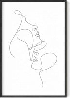 Minimalist Face to Face Wall Art Two Portraits Continuous Line Drawing 24x36 Inch Oak Wood Black Framed Modern Aesthetic Profile Print for Bedroom Decor