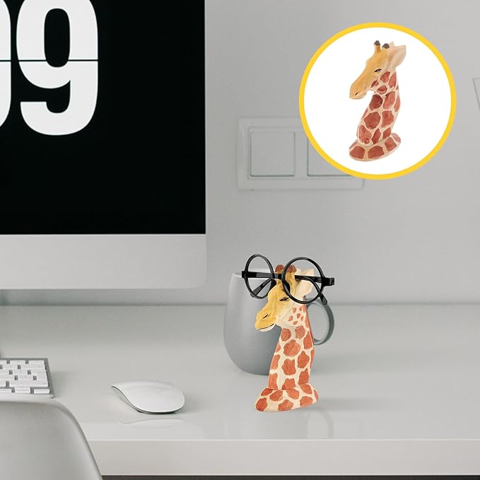 TIDTALEO Giraffe Design Eyewear Display Rack Wooden Eyeglasses Holder Desktop Sunglasses Stand Home Decor Organizer for Glasses Storage