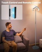 Silver Floor Lamps for Living Room, Stepless Dimmable Standing Lamp with Touch Remote Control, 22W Rotatable LED Floor Light Tall Uplighter for Bedroom Office, 69'' Modern Room Light