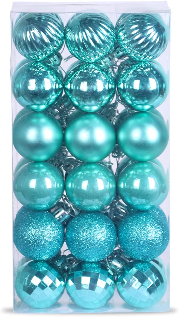 GameXcel Christmas Balls Ornaments for Xmas Tree - Shatterproof Christmas Tree Decorations Small Hanging Ball Teal 1.6in x 36 Pack