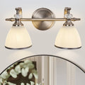 ANDY STAR Brushed Nickel Vanity Light, 2-Light Bathroom Light Fixtures with Milky White Bell-Shape Glass Shades, Eye-Friendly Bathroom Wall Lamp for Mirror, Kitchen, Bedroom, Hallway