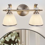 ANDY STAR Brushed Nickel Vanity Light, 2-Light Bathroom Light Fixtures with Milky White Bell-Shape Glass Shades, Eye-Friendly Bathroom Wall Lamp for Mirror, Kitchen, Bedroom, Hallway