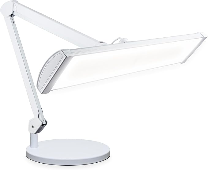 Neatfi Ultra Desk Lamp – 3,500 Lumens, 45W LED, 26-Inch Wide Shade, 5 Brightness Levels, Shadow-Free, Non-Flickering Light, Lamp for Reading, Crafting, Painting, Sewing (Non-CCT with Base, White)