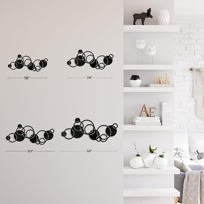 SIGNLEADER Metal Wall Art Decor Circle Shapes Minimalist Modern Abstract Wall Sculpture Hangings Home Decoration for Living Room, Bedroom, Bathroom, Kitchen, Outdoor - 36" Black