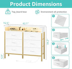 BOLUO Girls Dresser with LED Light and Charging Station for Bedroom 6 Fabric Drawer Dresser with USB Outlet Modern Gold