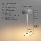 Portable Wireless LED Desk Lamp, USB Rechargeable Dimmable Table Lamp, Adjustable Length with Touch Control, Battery Powered for Romantic Dinners, Restaurants, and Outdoor Camping (Grey)