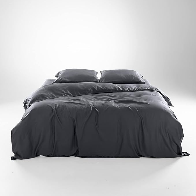 Olive + Crate Tencel Eucalyptus Cooling Duvet Cover Set - Hypoallergenic, Lyocell Tencel Duvet Cover - Soft, Temperature Regulating with Hidden Button Closure & Corner Ties - King Size [Charcoal]