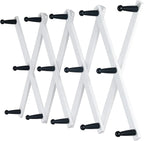Dseap Accordian Wall Hanger: 16” High Wooden Wall Expandable Coat Rack, Hat Rack Holder, Accordion Hook for Baseball Caps, Coats, Mugs, 14 Peg Hooks, White & Black