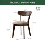 100% Solid Oak Dining Chairs, Mid Century Modern Dining Chair with Curved Backrest, Fabric Upholstered Dining Chairs for Kitchen, Study, Living Room (4, Walnut Wood-Gray Cushion)