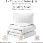Southshore Fine Living, Inc. Twin XL Comforter Quilt Set, Dorm Room Bedding Essentials, Stain Resistant, Machine Washable Bed Spread, Twin XL White Quilt Bedspread Set w/Pillow Sham, Bright White