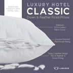 Lincove Hotel Collection Pillows for Sleeping - Premium Down and Feather, Luxury, Plush, Hypoallergenic - for Neck Pain, Back & Side Sleepers (Standard Size, 1 Pack)