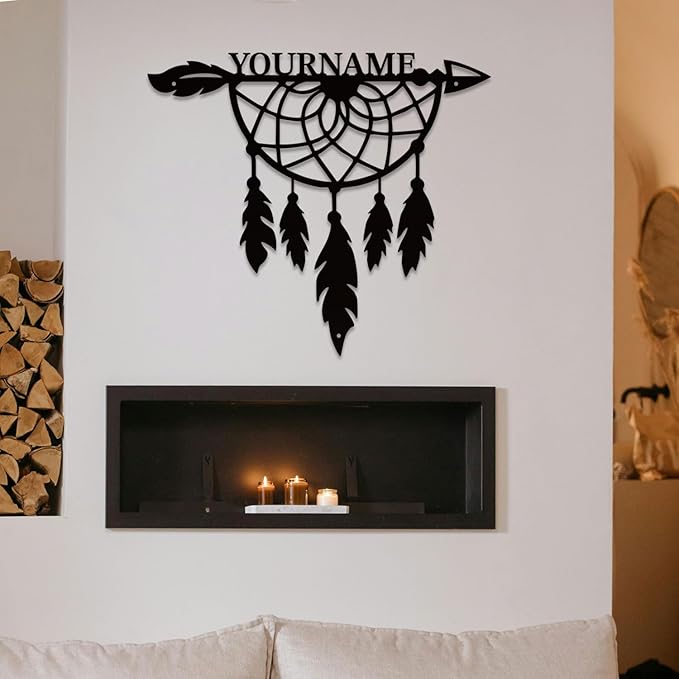 Personalized Dream Catcher Metal Wall Art - Custom Name Iron Sign for Home Decor, 8-30 Inch Black (Style F)