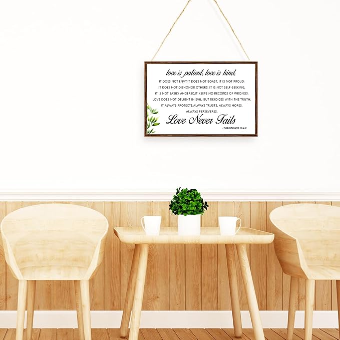 I Corinthians 13:4-8, Love is Patient Love is Kind Wood Sign, Scripture Wall Art Decor for Living Room, Religious Signs for Home, Positive Bible Verse Wooden Plaque