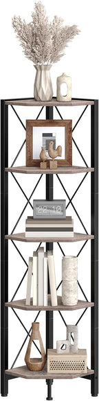 5-Tier Corner Shelf, Corner Bookcase, 55.2" Tall Vertical Display Rack, Plant Stand, Open Storage Shelf, for Living Room, Bedroom, Study, Kitchen, Greige and Black TCJ12BG
