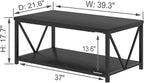EXCEFUR Small Coffee Table, Modern Living Room Tables with Storage Shelf, Rustic Wood Rectangle Center Table, 2 Tier Wooden Low Cocktail Tea Table for Small Spaces, 39.3 Inch Black Oak