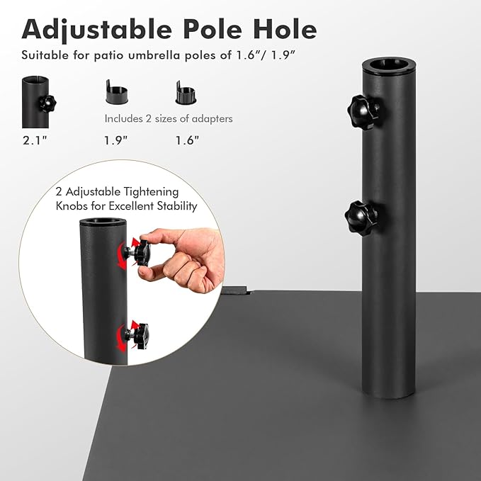 Giantex 50 lbs Umbrella Base - 24 inch Square Umbrella Stand with 2 Rollers, Heavy Duty Steel Umbrella Base Weight for 1.6''-1.9'' Poles, 2 Knobs, Patio Umbrella Holder for Garden Deck Poolside, Black