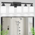 Bathroom Vanity Light, 5-Light Vanity Lighting Fixture Over Mirror for Bathroom, 30" Matte Black Wall Light Fixture, Wall Sconces with Frosted Glass Shade for Mirror Bedroom Living Room