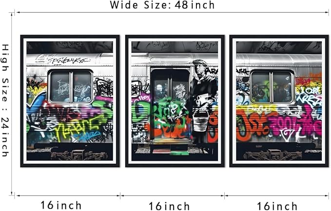 Novatique Banksy Wall Art Street Graffiti Canvas Wall Art Abstract Cool Painting Art Print for Living Room Bedroom,16" x 24" x 3pcs