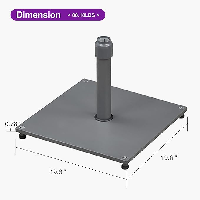 PURPLE LEAF Patio Umbrella Base Stand AT4040 Market Table Weighted Base Outdoor Heavy Duty Square Steel Plate Stand 88 LBS Black
