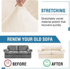 H.VERSAILTEX Sofa Cover 3 Piece T Cushion Sofa Slipcovers Thick Velvet Couch Cover Stretch T Cushion Sofa Covers for 2 Cushion Couch with 2 Individual T Cushion Covers, Cream