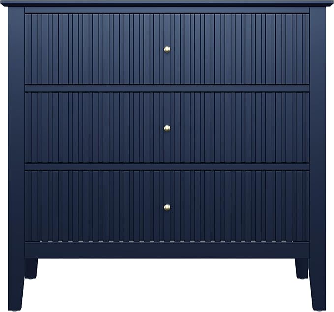 Large Blue 3-Drawer Dresser, 30 Inch Tall Painted Wood Nightstand with Storage, Wide Modern Chest of Drawers with Ball Bearing Slide for Bedroom Hallway Living Room Entryway Office
