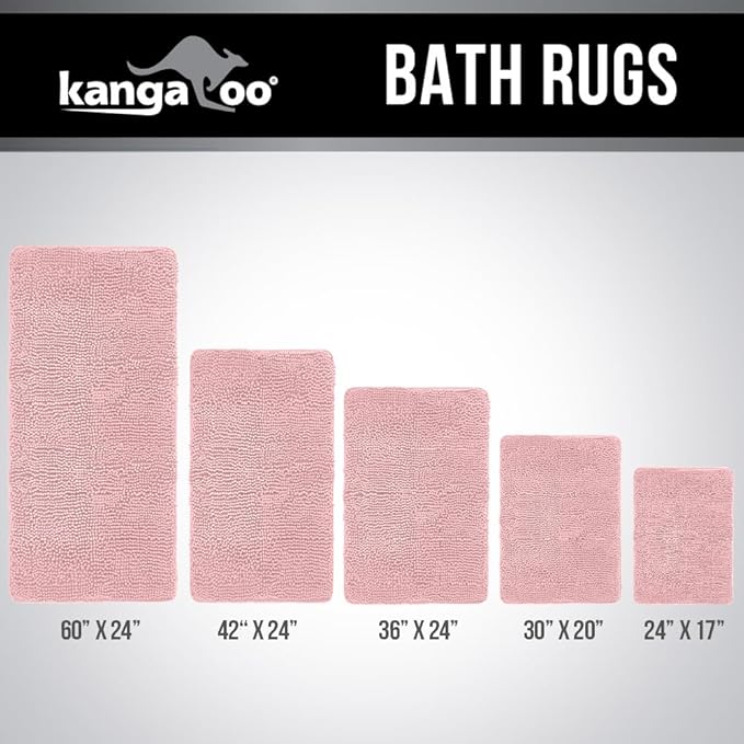 KANGAROO Bathroom Rugs, Chenille Soft Absorbent Bath Rug, Shaggy Shower Mat, Quick Dry Machine Wash Bathmat, Plush Carpet Mats for Tub, Bathtub and Room Home Decor Accessories, 24x17, Light Pink