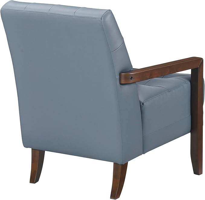 Lexicon Modern Accent Chair, Luxury Genuine Leather Match Living Room Chair with Tufted Cushions, Solid Wood Frame and Arm Rest, Comfy Upholstered Single Seat for Bedroom/Reading/Office, Blue