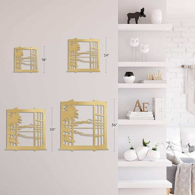 SIGNLEADER Metal Wall Art Decor Tropical Sunset Scenery Modern Abstract Wall Sculpture Hangings Home Decoration for Living Room, Bedroom, Bathroom, Kitchen, Outdoor - 30" Gold